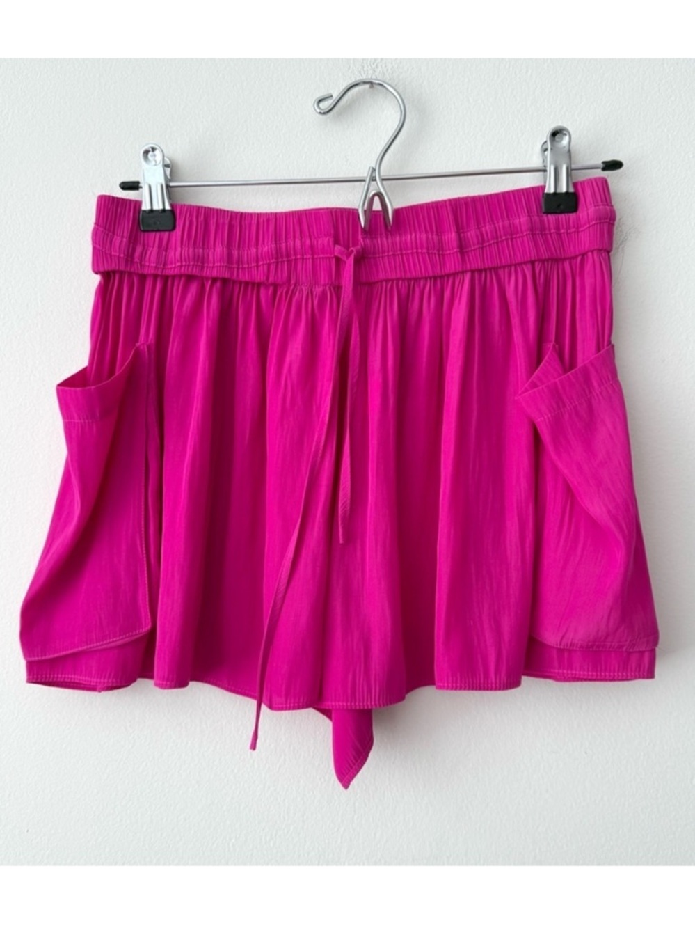 Ramy Brook Austin Satin Drawstring Shorts Hot Pink